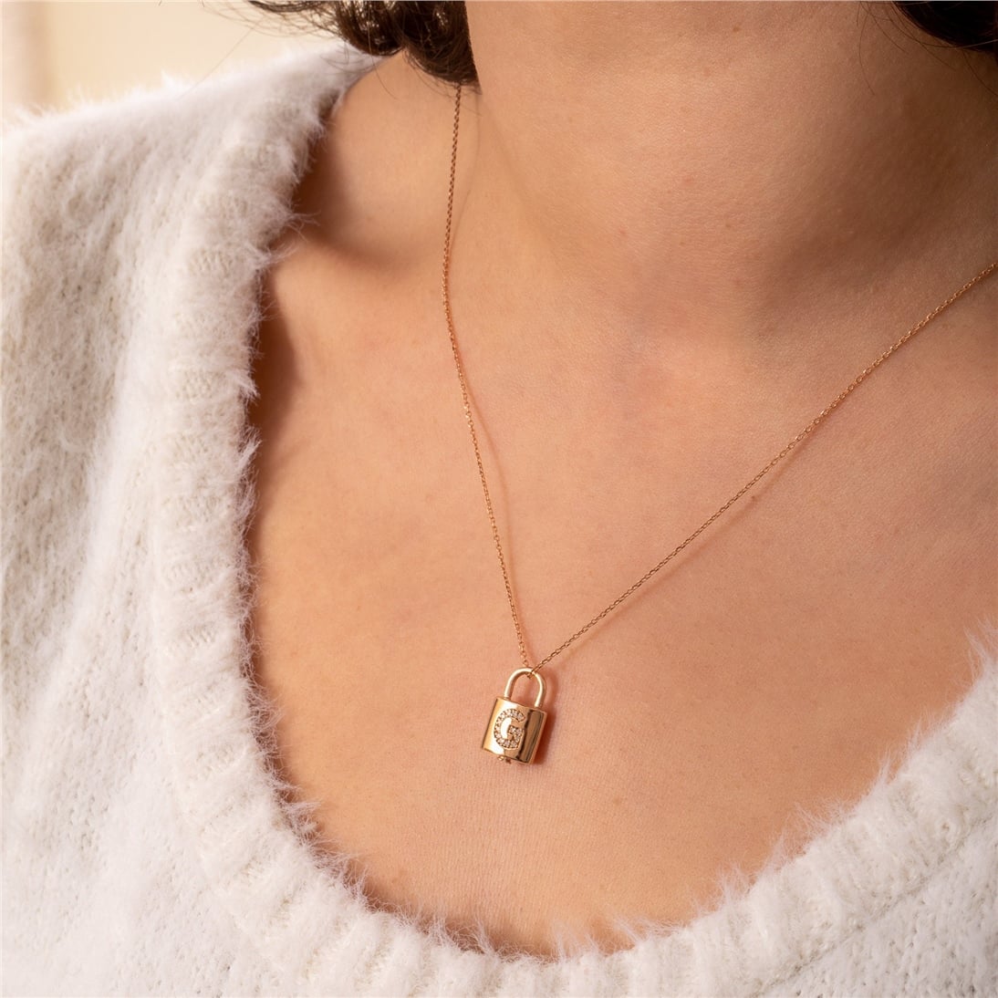 Goldstore-Padlock Diamond Initial Urn Pendant 14K 18K Solid Gold, Custom Paved Initial Lock Urn Necklace Stone Option, Cremation Keepsake Ash Holder