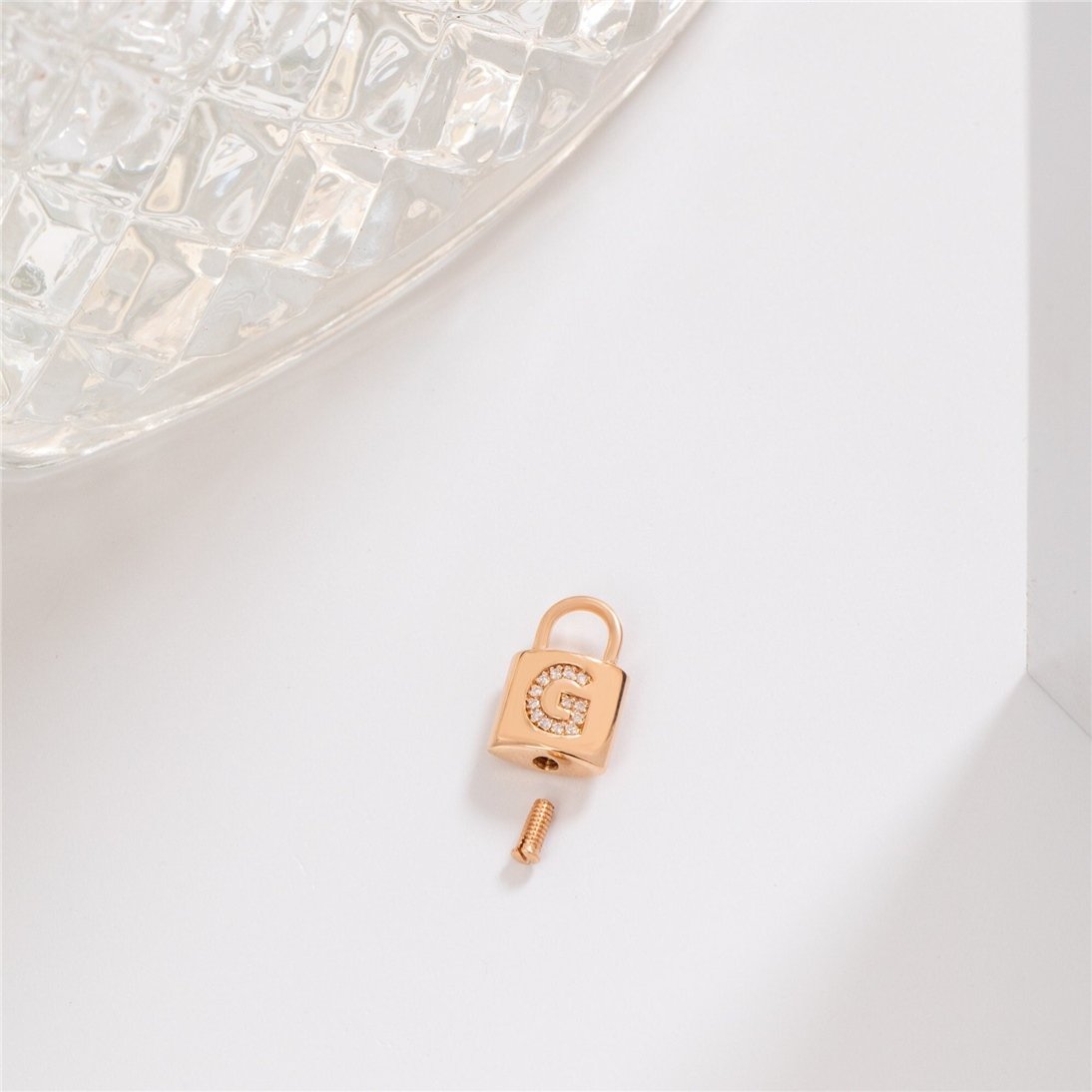 Goldstore-Padlock Diamond Initial Urn Pendant 14K 18K Solid Gold, Custom Paved Initial Lock Urn Necklace Stone Option, Cremation Keepsake Ash Holder