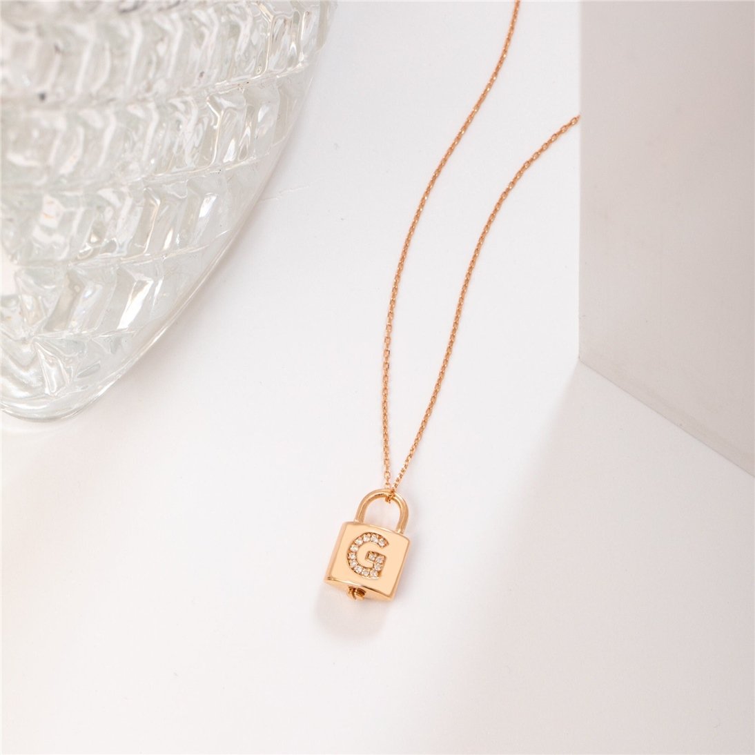 Goldstore-Padlock Diamond Initial Urn Pendant 14K 18K Solid Gold, Custom Paved Initial Lock Urn Necklace Stone Option, Cremation Keepsake Ash Holder