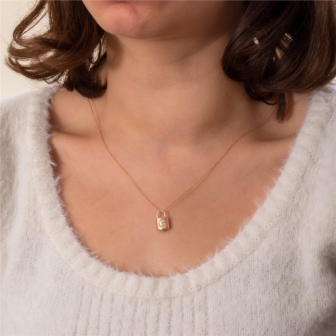 Goldstore-Padlock Diamond Initial Urn Pendant 14K 18K Solid Gold, Custom Paved Initial Lock Urn Necklace Stone Option, Cremation Keepsake Ash Holder