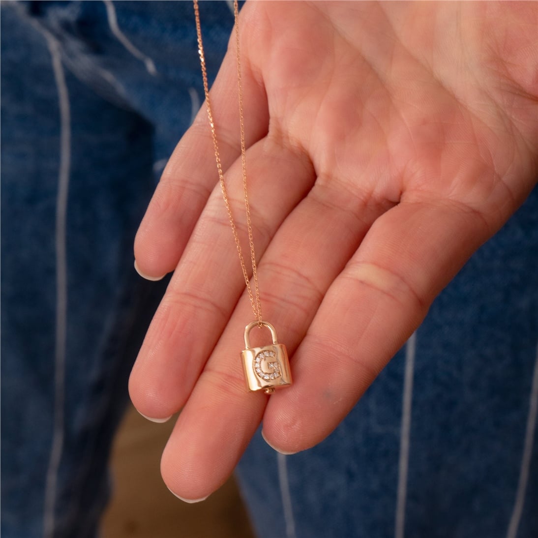 Goldstore-Padlock Diamond Initial Urn Pendant 14K 18K Solid Gold, Custom Paved Initial Lock Urn Necklace Stone Option, Cremation Keepsake Ash Holder