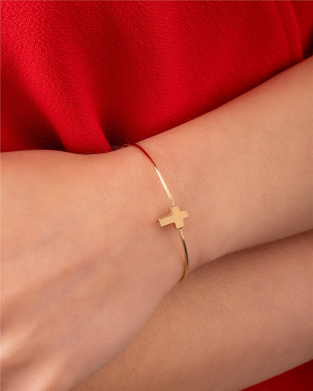 Goldstore-Personalized Cremation Cross Urn Bangle Bracelet for Human Ashes, 14K 18K Solid Gold Custom Name Date Word Engrave Ashes Holder Urn Bracelet