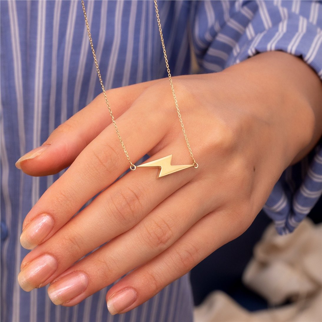 Goldstore-Personalized Cremation Sideways Lightning Bolt Urn 14K 18K Solid Gold Necklace Memorial Custom Engraved  Mom Dad Son Ashes Holder Necklace