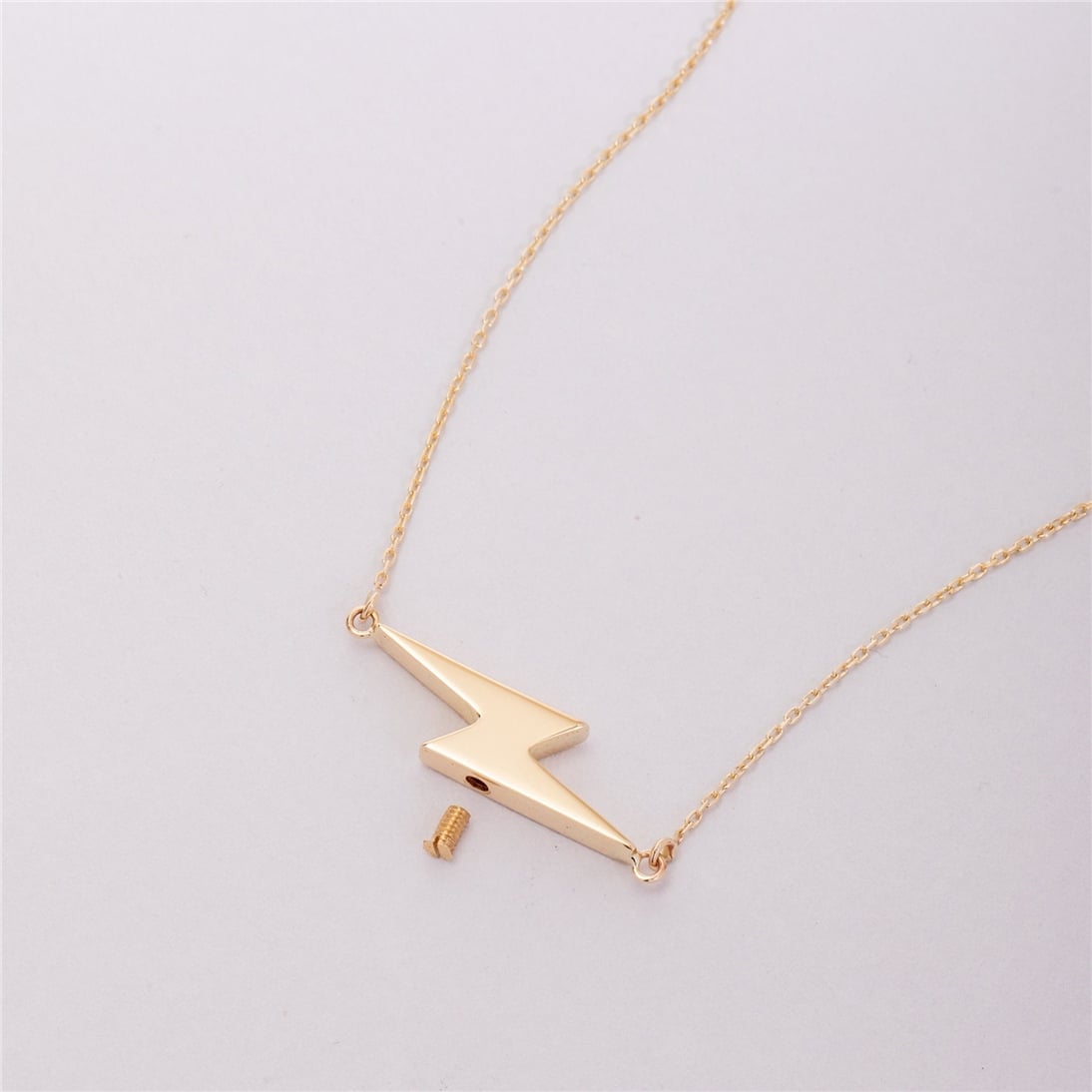 Goldstore-Personalized Cremation Sideways Lightning Bolt Urn 14K 18K Solid Gold Necklace Memorial Custom Engraved  Mom Dad Son Ashes Holder Necklace