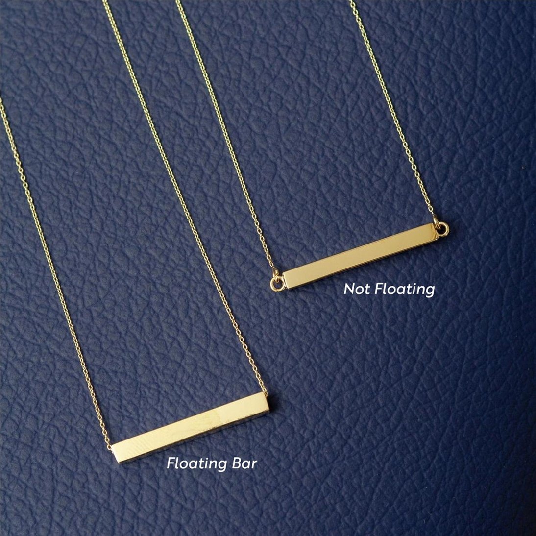 Goldstore-Personalized Horizontal Bar 14K Solid Gold Necklace, Four Sided Name Necklace, Solid Gold 3D Horizontal Bar Necklace, Engrave coordinate.