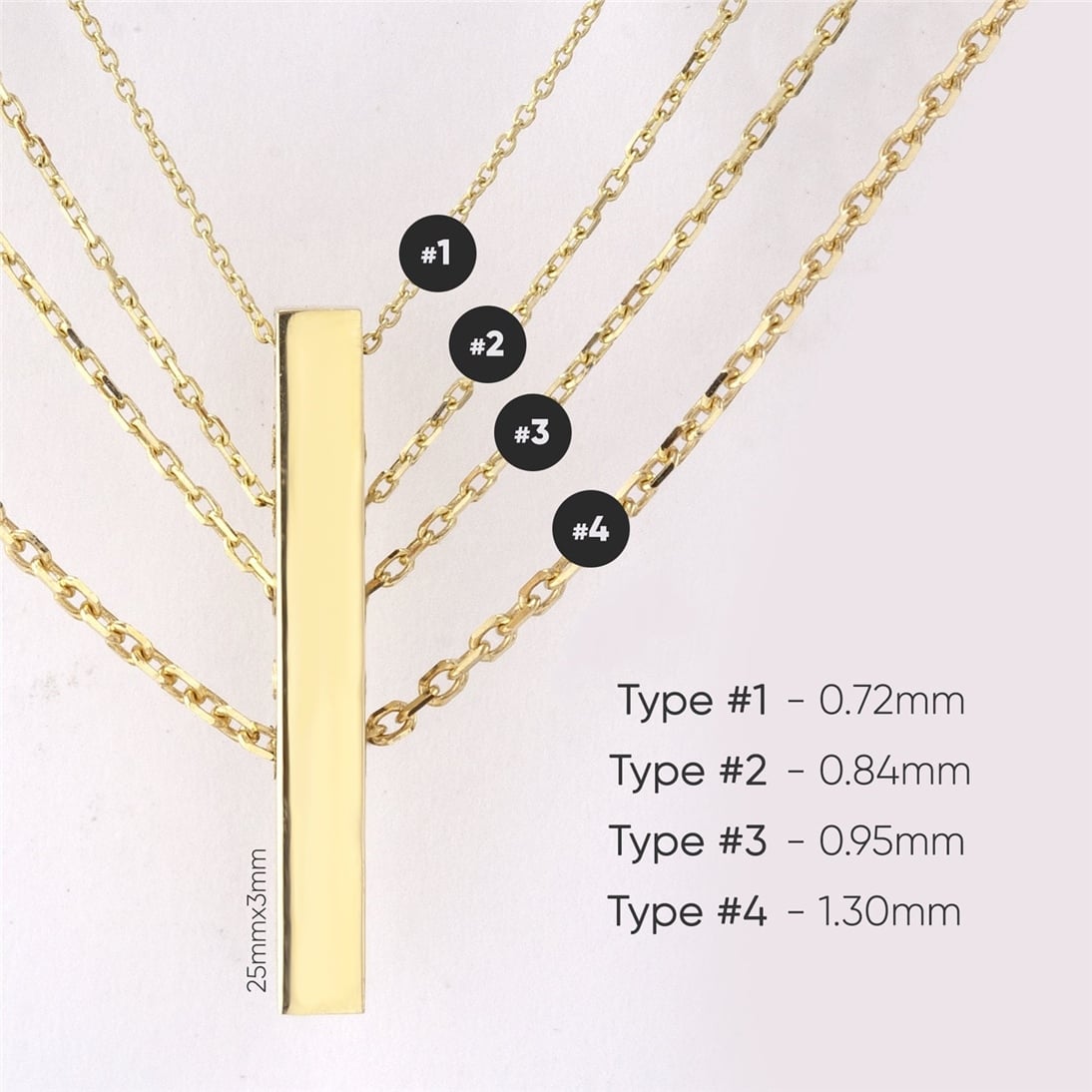 Goldstore-Personalized Horizontal Bar 18K Solid Gold Necklace, Four Sided Name Necklace, Solid Gold 3D Horizontal Bar Necklace, Engrave coordinate.