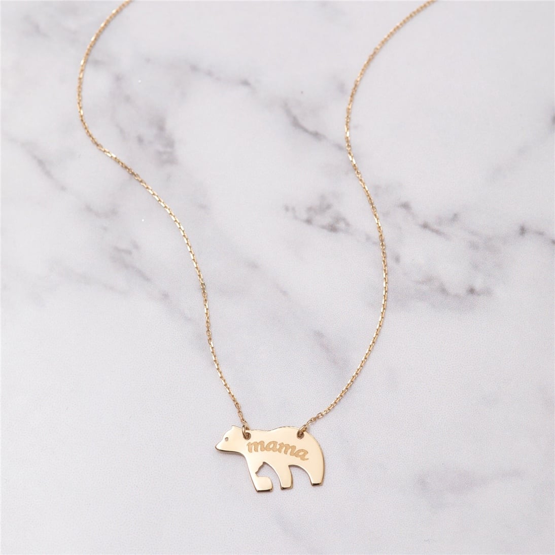 Goldstore-Personalized Mama Bear Necklace with Baby Bear Silhouette, Mama Bear and Baby Bear Name Necklace, Mothers Name Necklace Gift For Mom New Mom