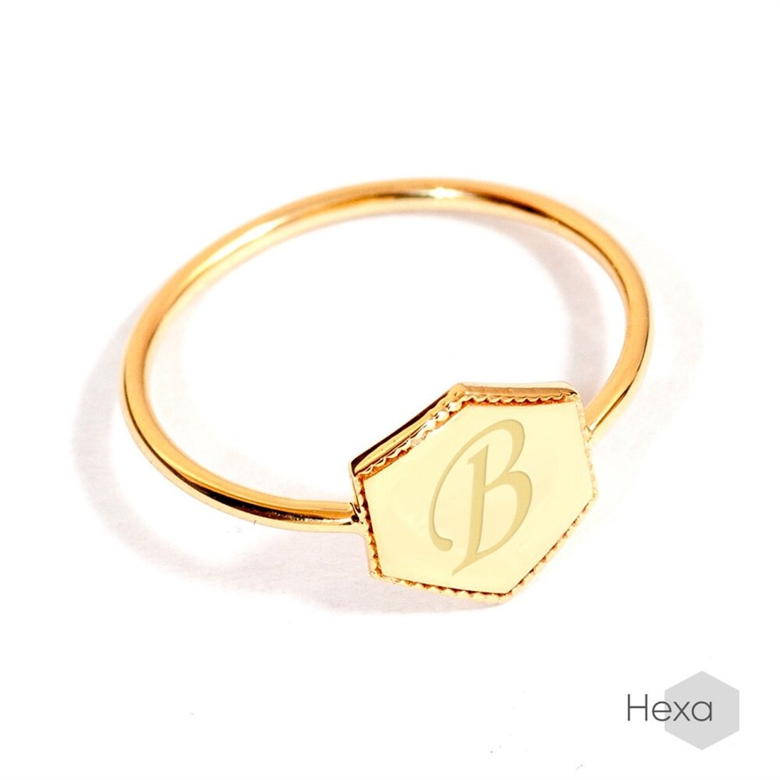 Goldstore-Personalized Statement Real Gold Ring, 14k Solid Gold Custom Engrave Initial Ring, Coordinates  Gold Ring, Geometric Signet Ring Gift For