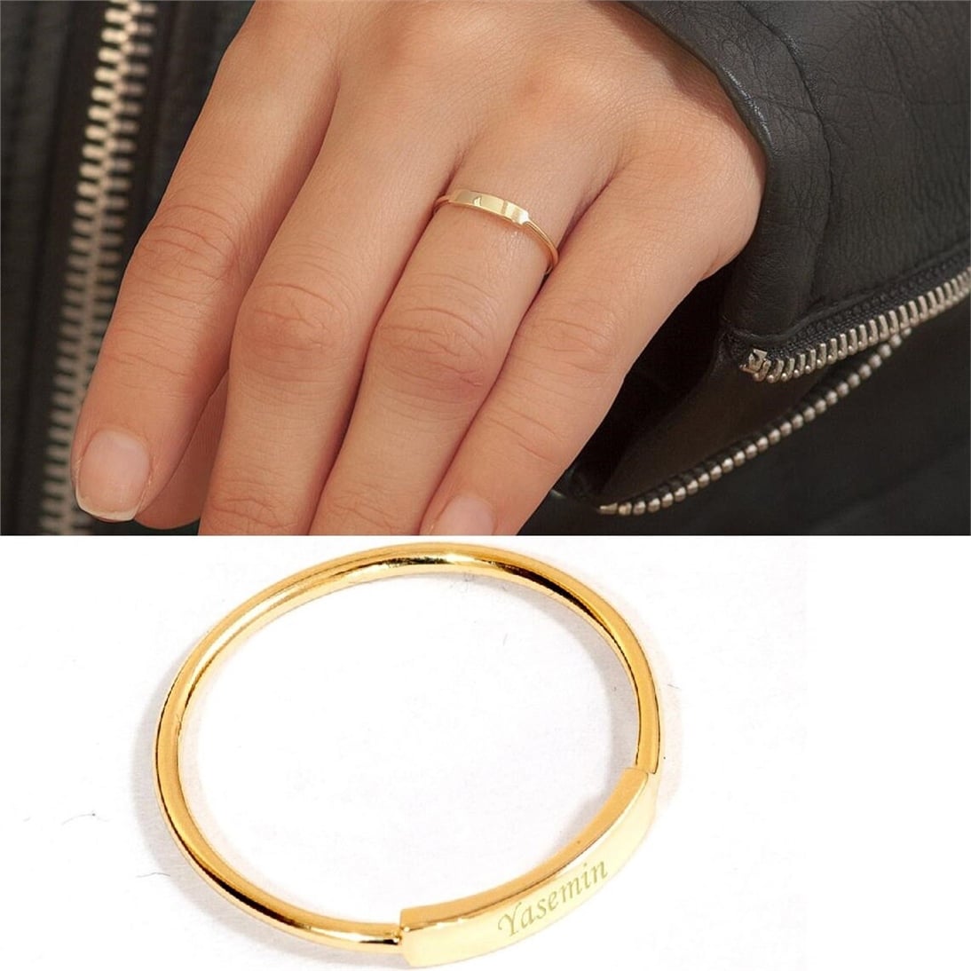 Goldstore-Personalized Statement Real Gold Ring, 14k Solid Gold Custom Engrave Initial Ring, Coordinates  Gold Ring, Geometric Signet Ring Gift For