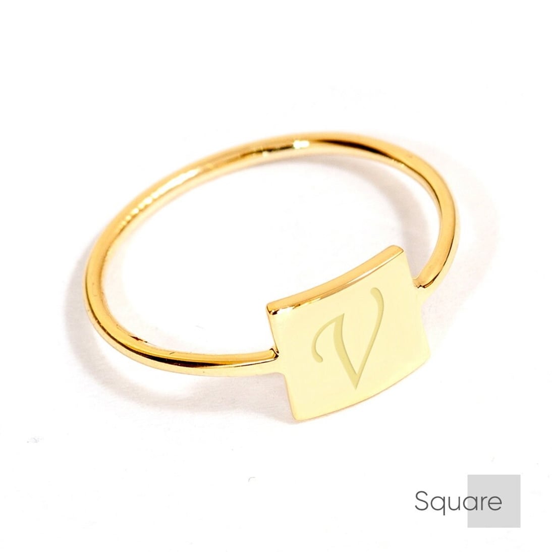 Goldstore-Personalized Statement Real Gold Ring, 14k Solid Gold Custom Engrave Initial Ring, Coordinates  Gold Ring, Geometric Signet Ring Gift For