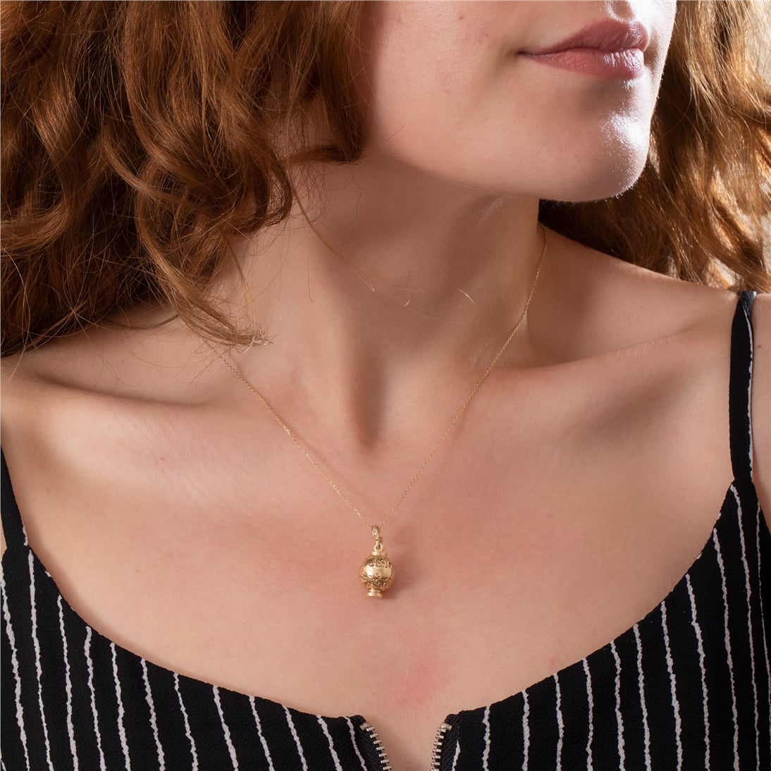 Goldstore-Ship Wheel Pattern Sphere Tube Urn Pendant 14K 18K Real Gold,Custom Steering Wheel Lantern Necklace For Ash,Sailor Pattern Cremation Pendant