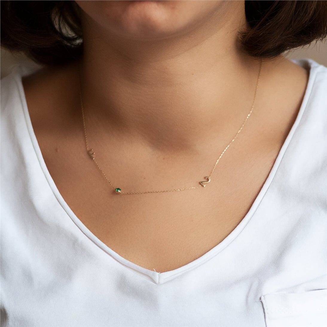 Goldstore-Sideways Initial Name Gold Necklace, 14k Solid Gold Sideways Custom Letter Word Necklace, Choker Personalized Letter Name Necklace Gift For