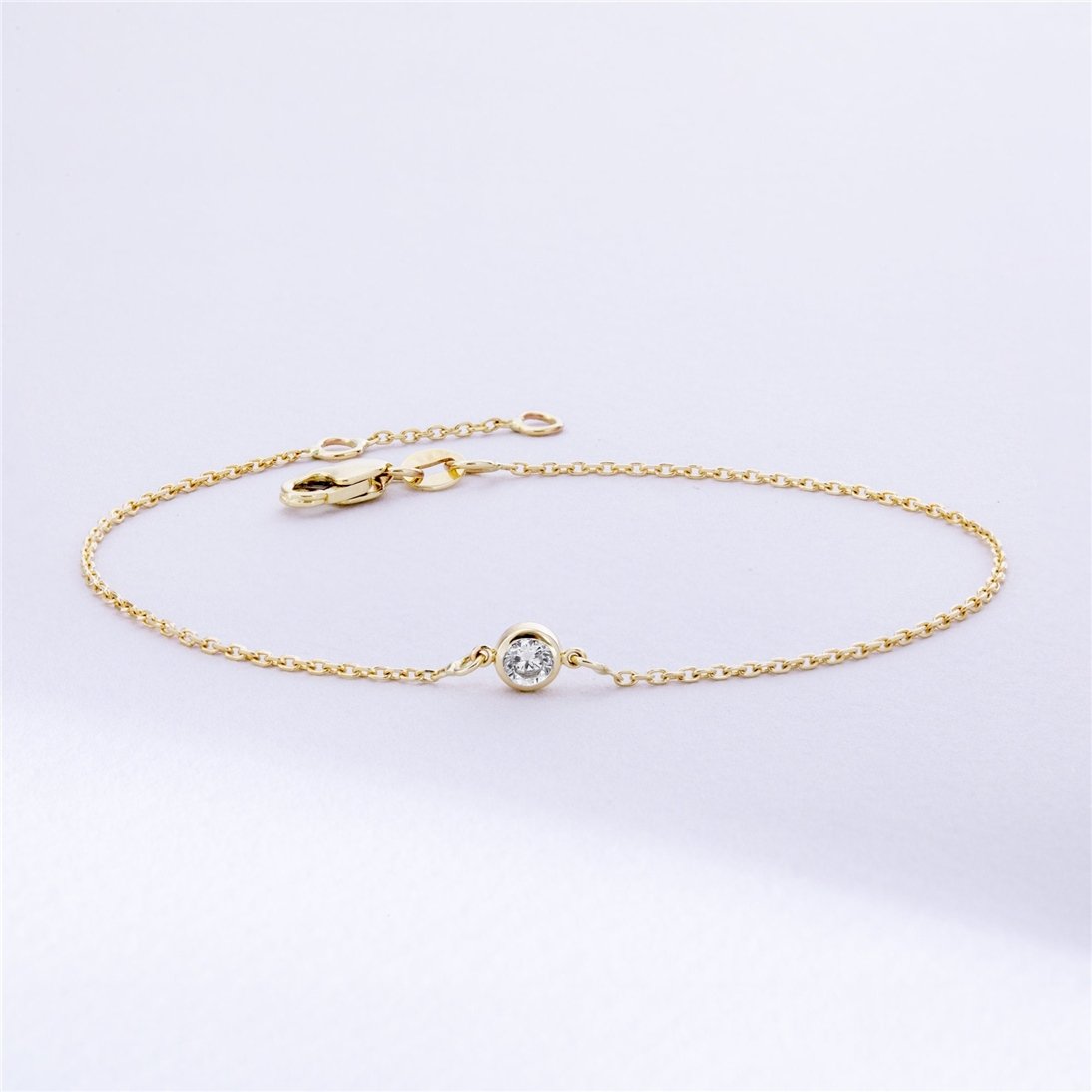 Goldstore-Solitaire Diamond Bracelet in 14K or 18K solid Gold, Bezel Set Dainty Diamond by the Yard Bracelet, Minimalist Diamond Bracelet Gift for Her