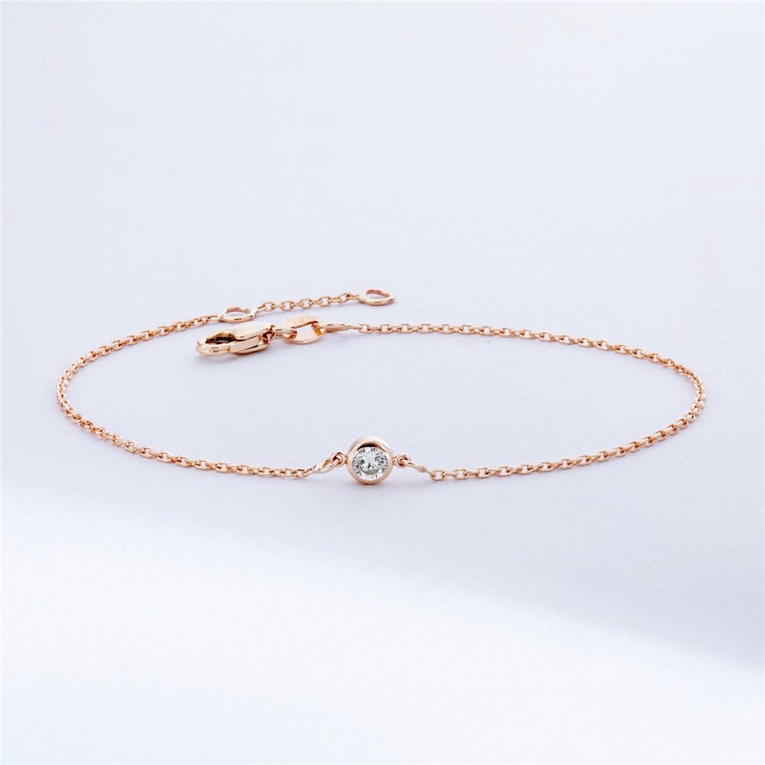 Goldstore-Solitaire Diamond Bracelet in 14K or 18K solid Gold, Bezel Set Dainty Diamond by the Yard Bracelet, Minimalist Diamond Bracelet Gift for Her