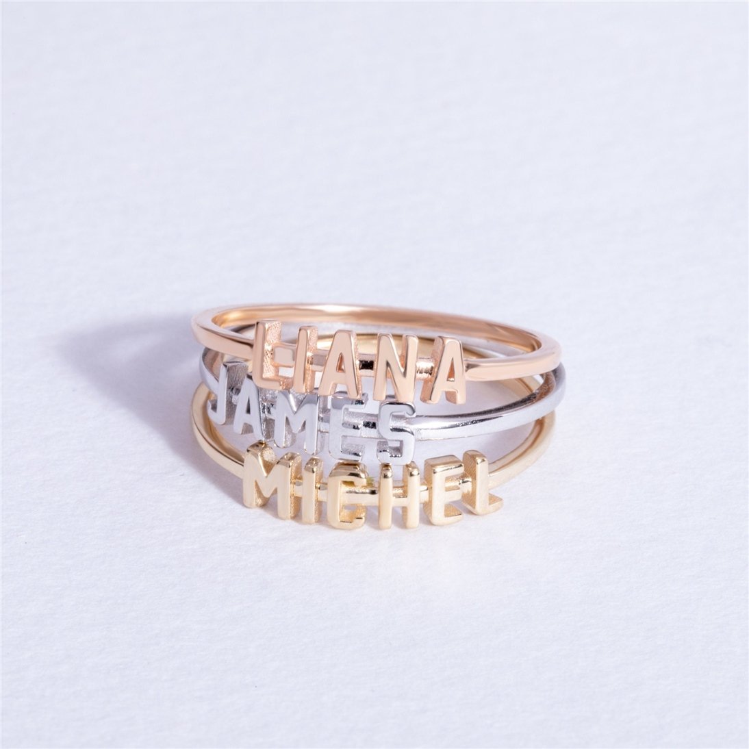 Goldstore-Tiny Name Ring in 14K 18K Solid Gold, Personalized Stackable Ring, Stacked Name Ring, Custom Message Word Name Letter Gold Ring Gift For Her