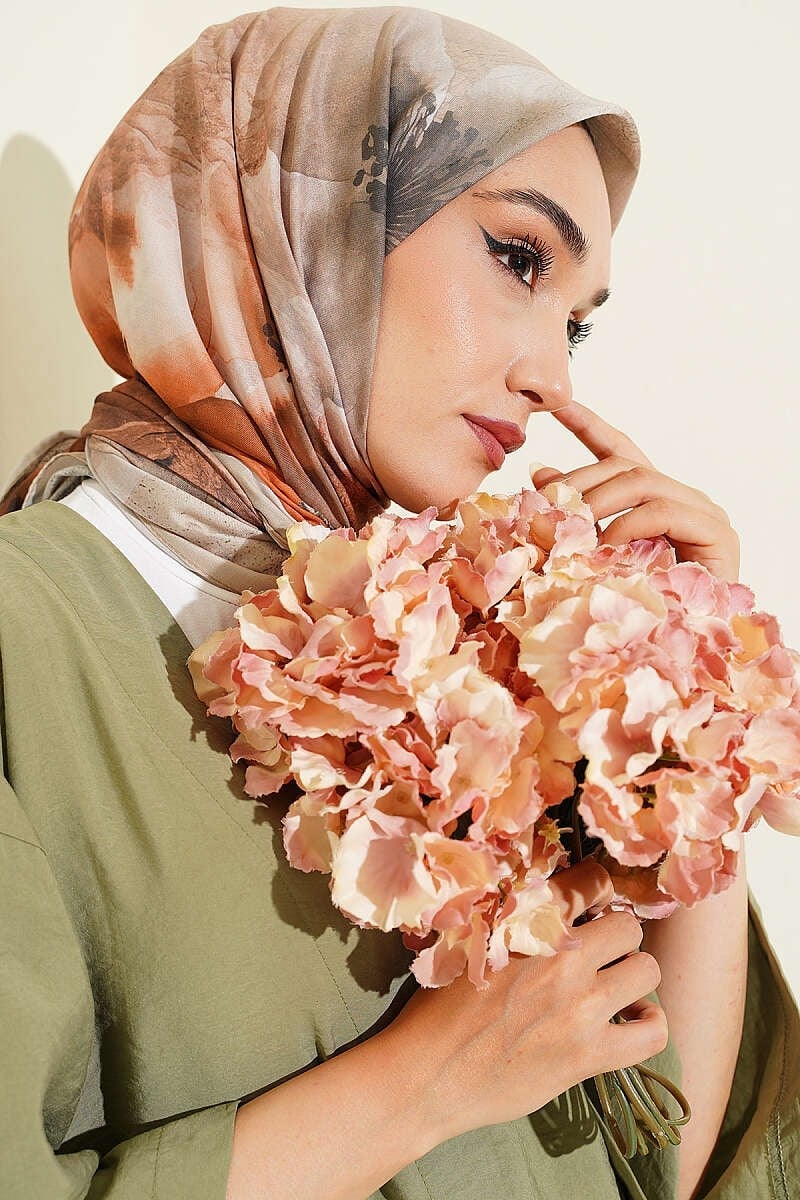 120 cm Flower Desen Eşarp Çağla Yeşili