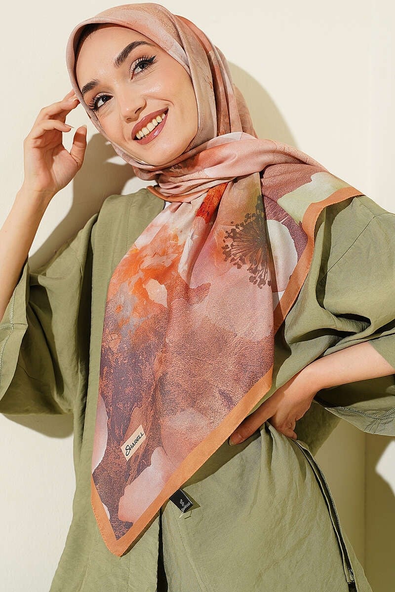 120 cm Flower Desen Eşarp Camel