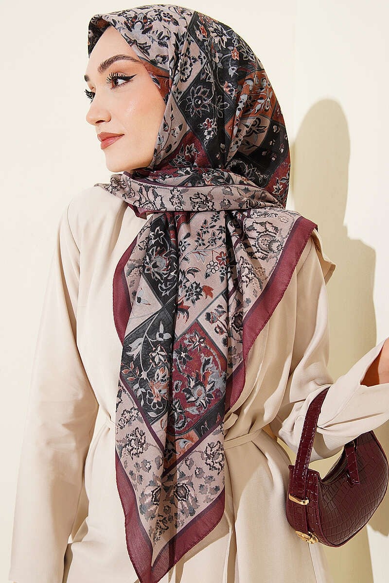 120 cm Motif Desenli Eşarp Bordo