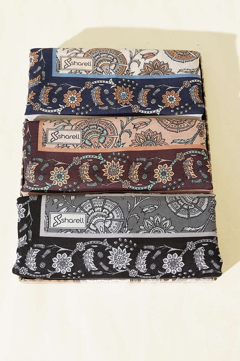 3'lü Çiçek Motifli Soft Şal Seti Asorti