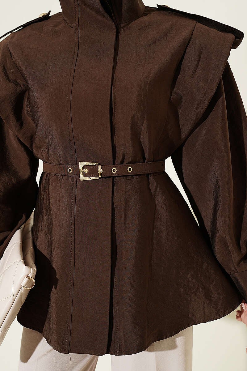 Apoletli Gizli Düğmeli Ceket Kahve