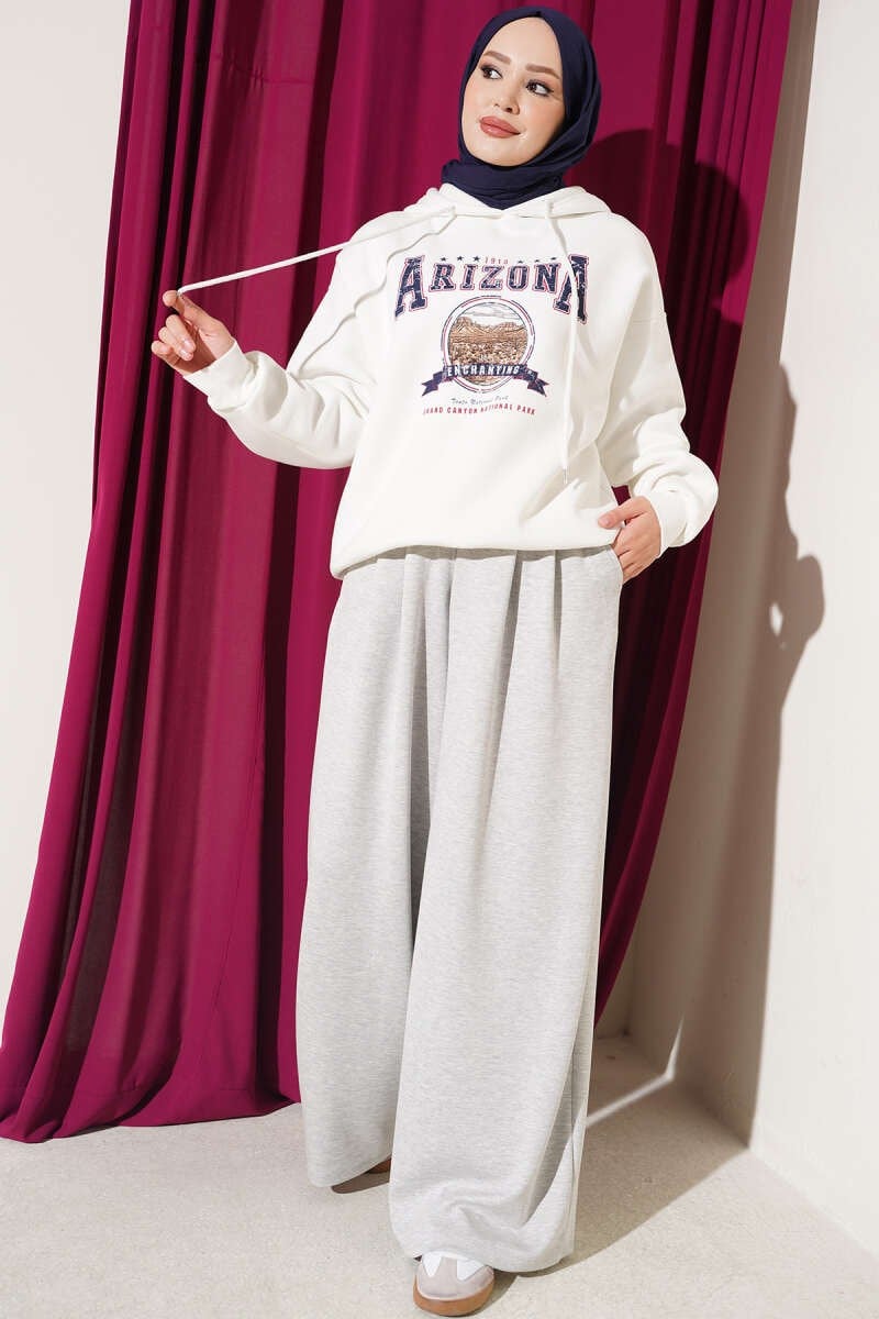 Arizona Yazılı Sweatshirt Ekru