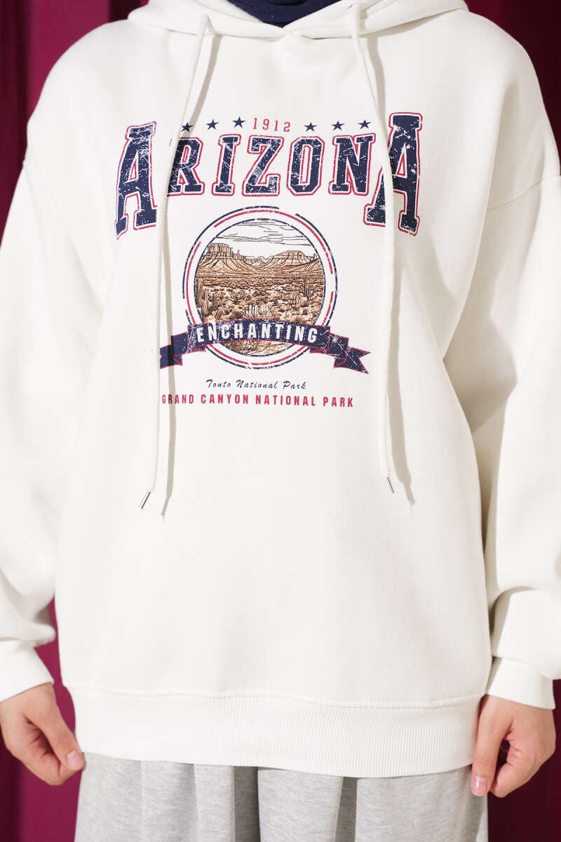 Arizona Yazılı Sweatshirt Ekru