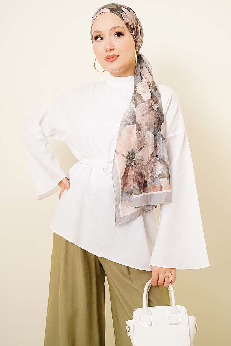 Asimetrik Kesim Poplin Tunik Beyaz
