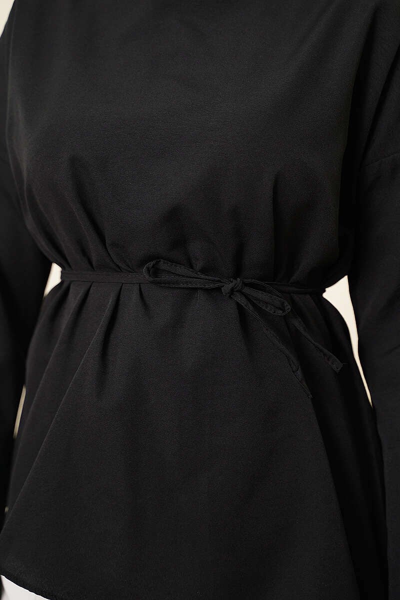 Asimetrik Kesim Poplin Tunik Siyah