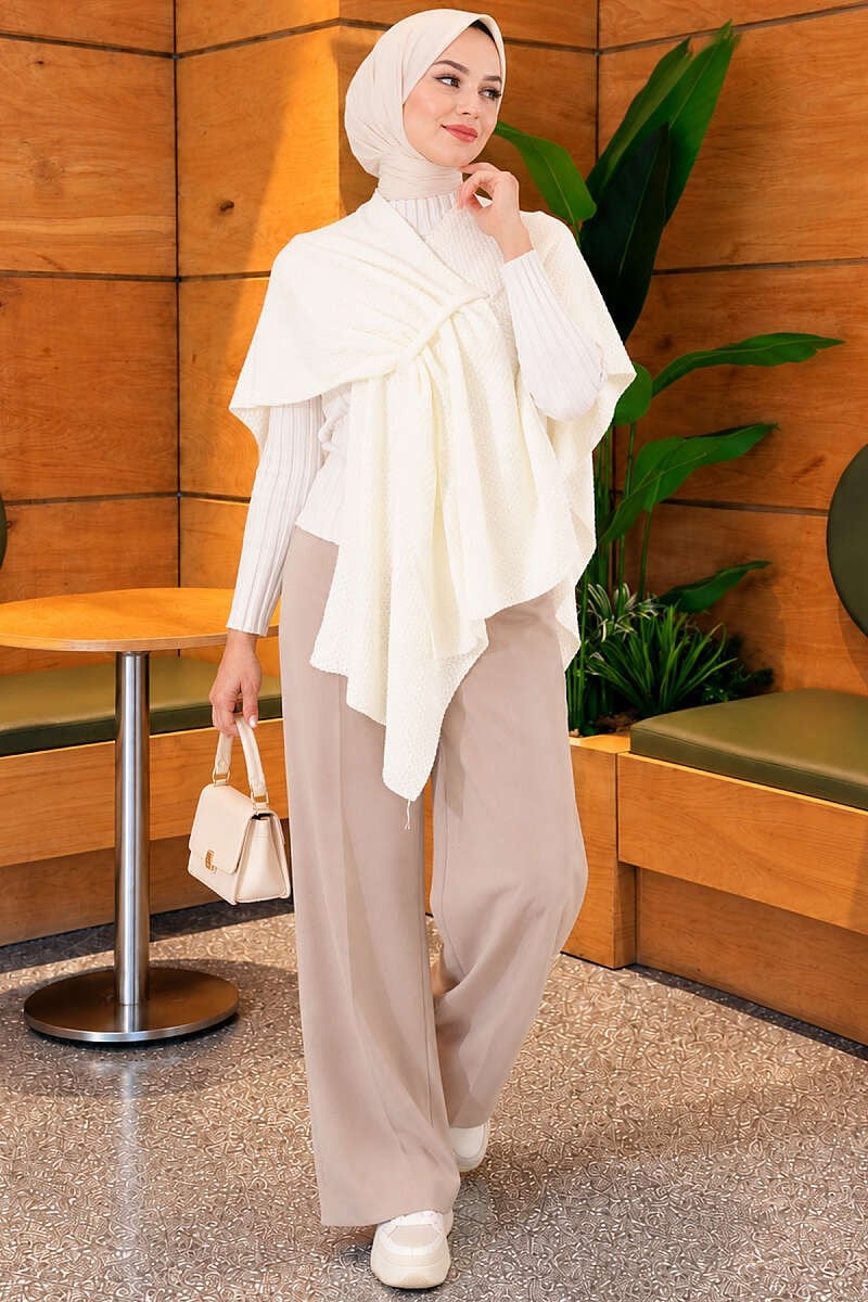 Asimetrik Kesim Triko Panço Ekru