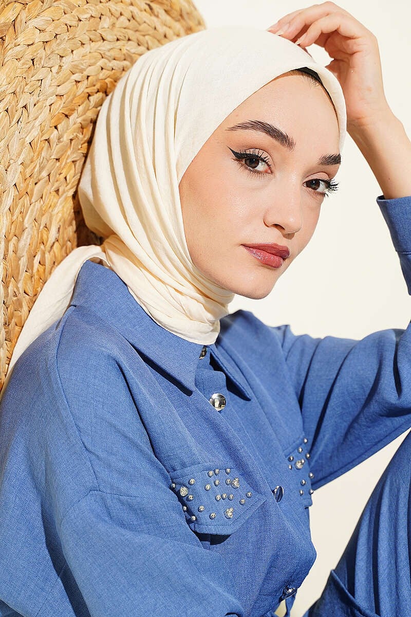 Aya Serisi İnce Pamuk Eşarp Krem