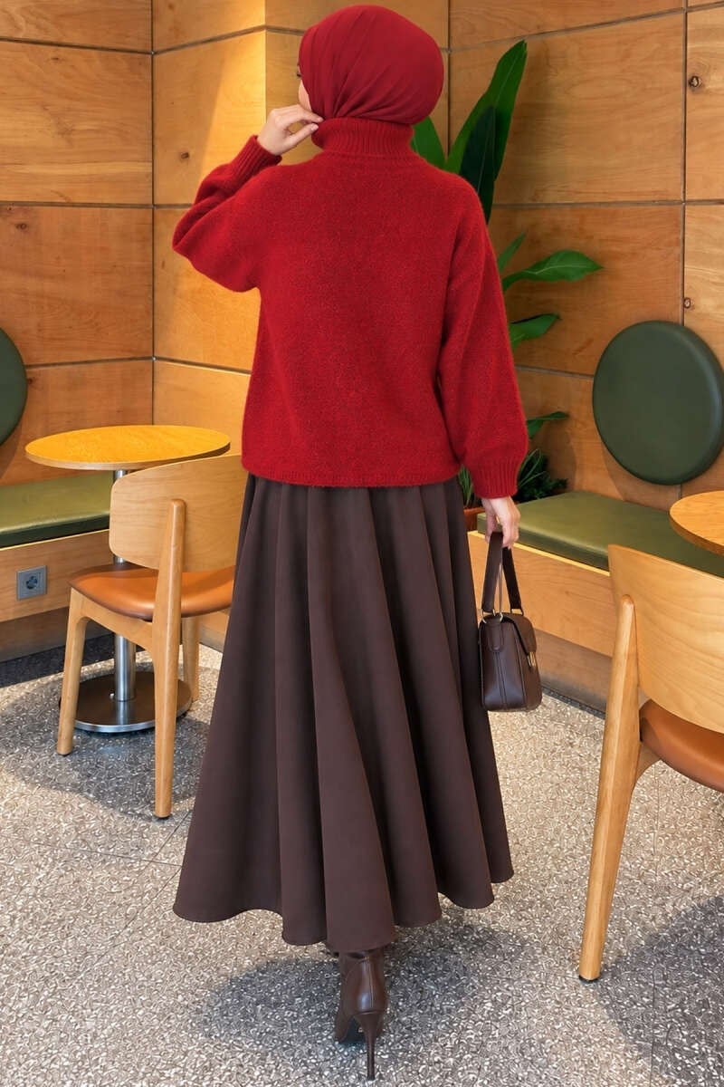 Balıkçı Yaka Oversize Triko Kazak Bordo