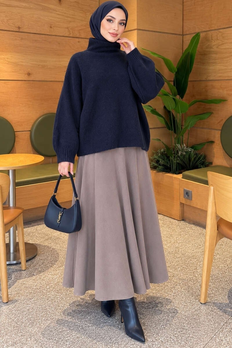 Balıkçı Yaka Oversize Triko Kazak Lacivert