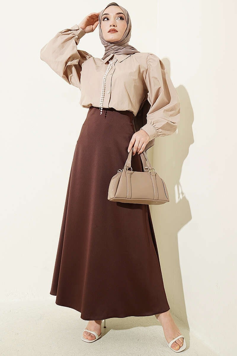 Balon Kol Basic Kısa Gömlek Bej