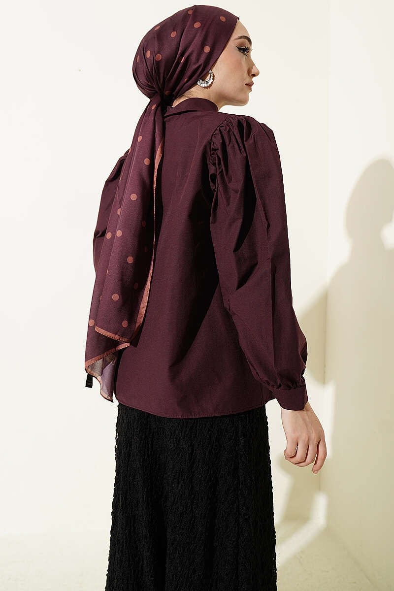 Balon Kol Basic Kısa Gömlek Mürdüm