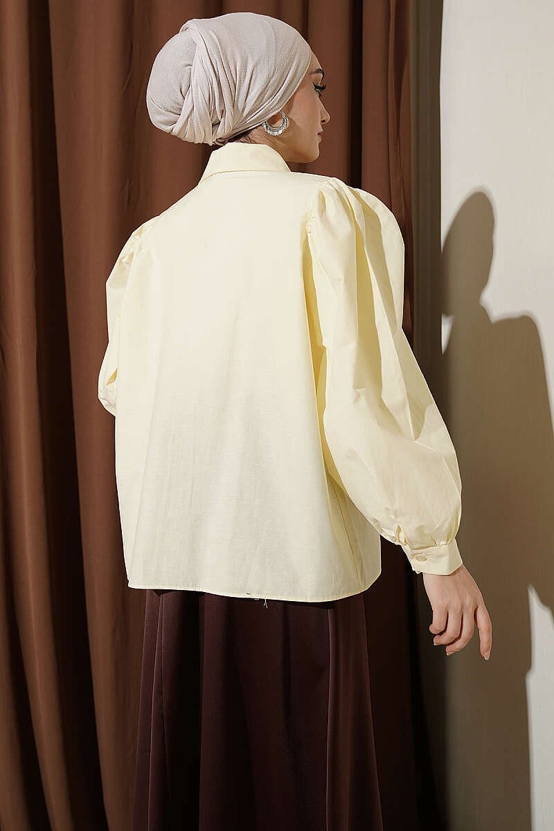 Balon Kol Basic Kısa Gömlek Sarı