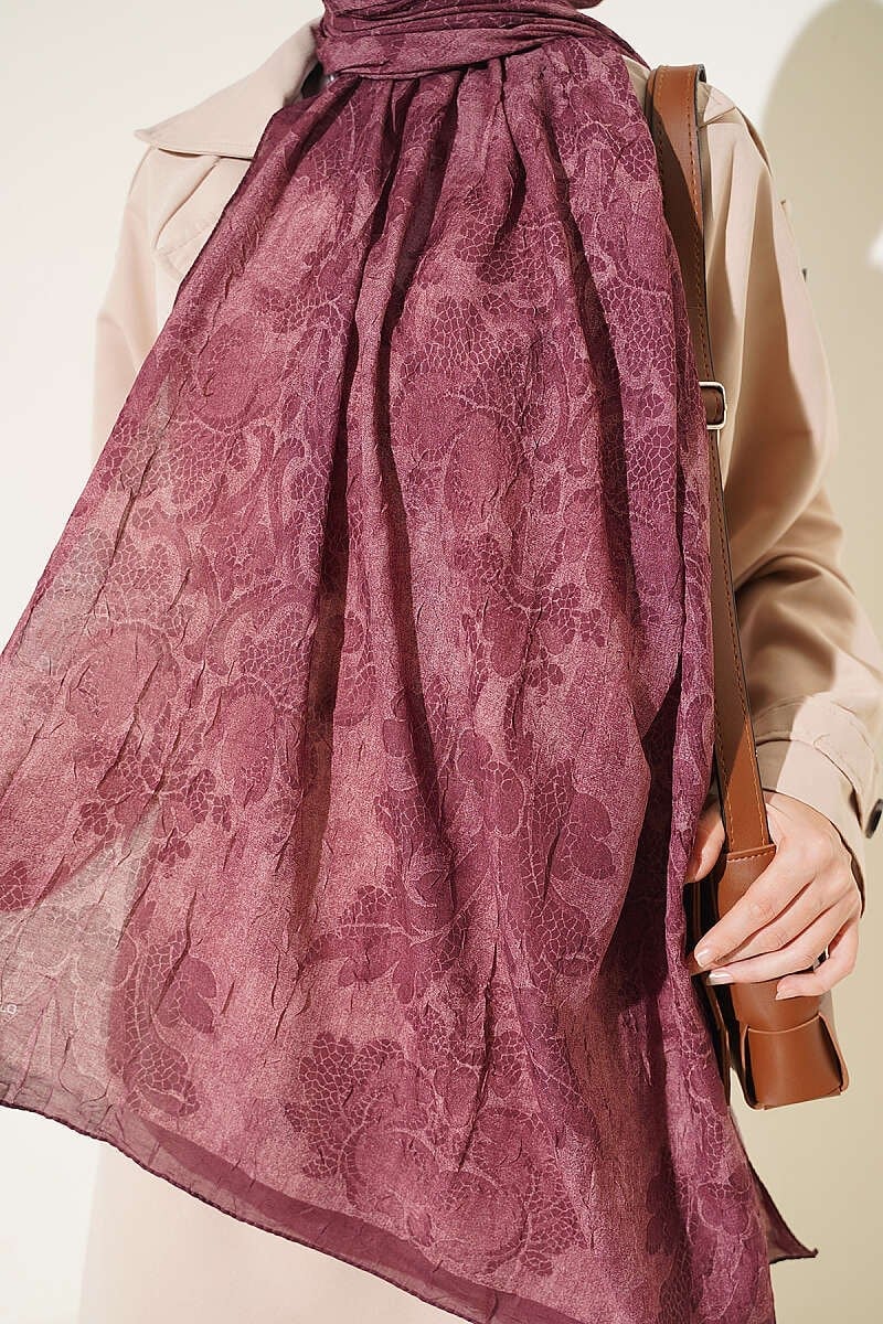 Barok Desen Bambu Kraş Şal Bordo