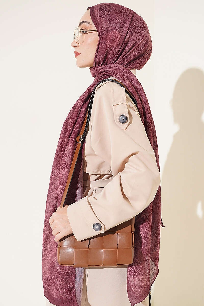Barok Desen Bambu Kraş Şal Bordo