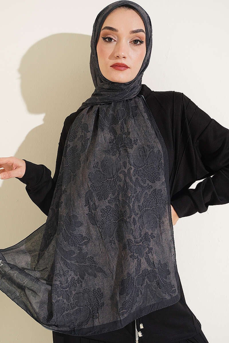 Barok Desen Bambu Kraş Şal Siyah