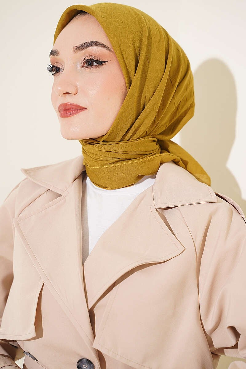 Basic Bambu Kraş Eşarp Kına Yeşili
