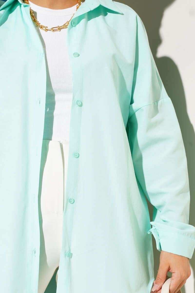 Basic Bilek Düğmeli Gömlek Mint