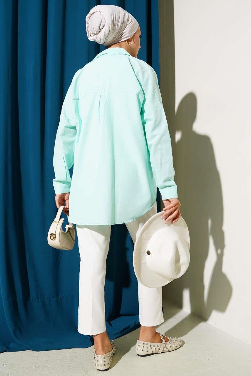 Basic Bilek Düğmeli Gömlek Mint