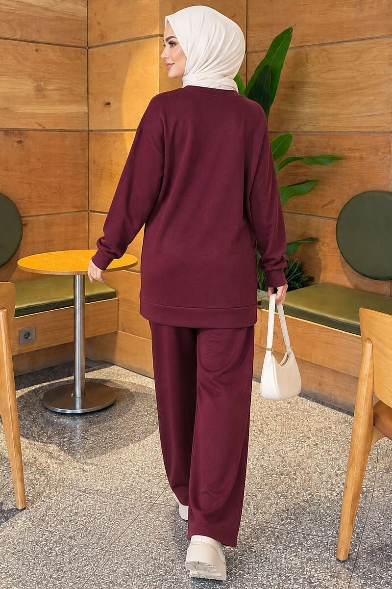 Basic Bisiklet Yaka İkili Takım Mürdüm