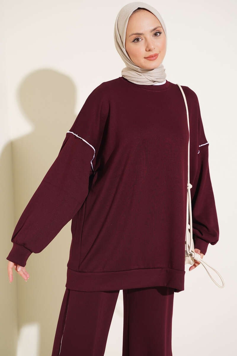 Basic Biye Detaylı İkili Takım Bordo
