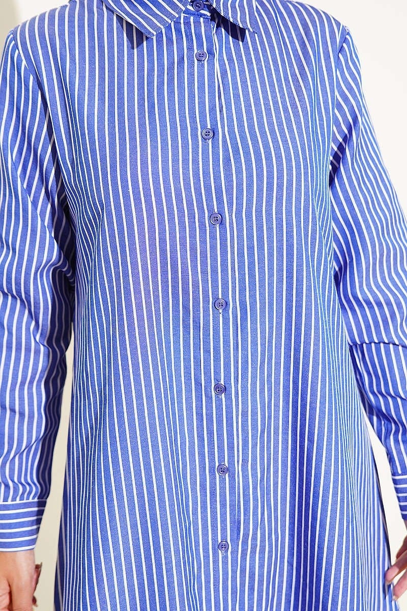 Basic Çizgili Uzun Tunik Saks
