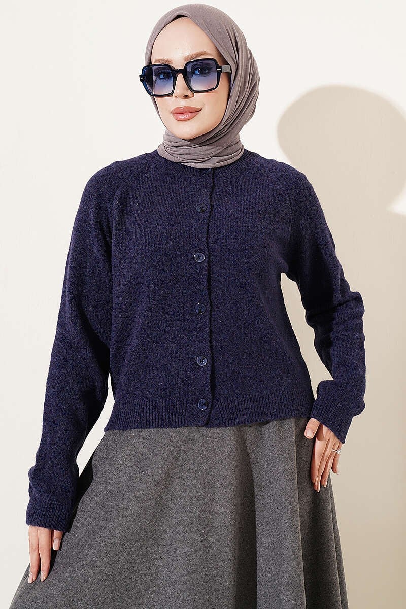 Basic Düğmeli Triko Hırka Lacivert