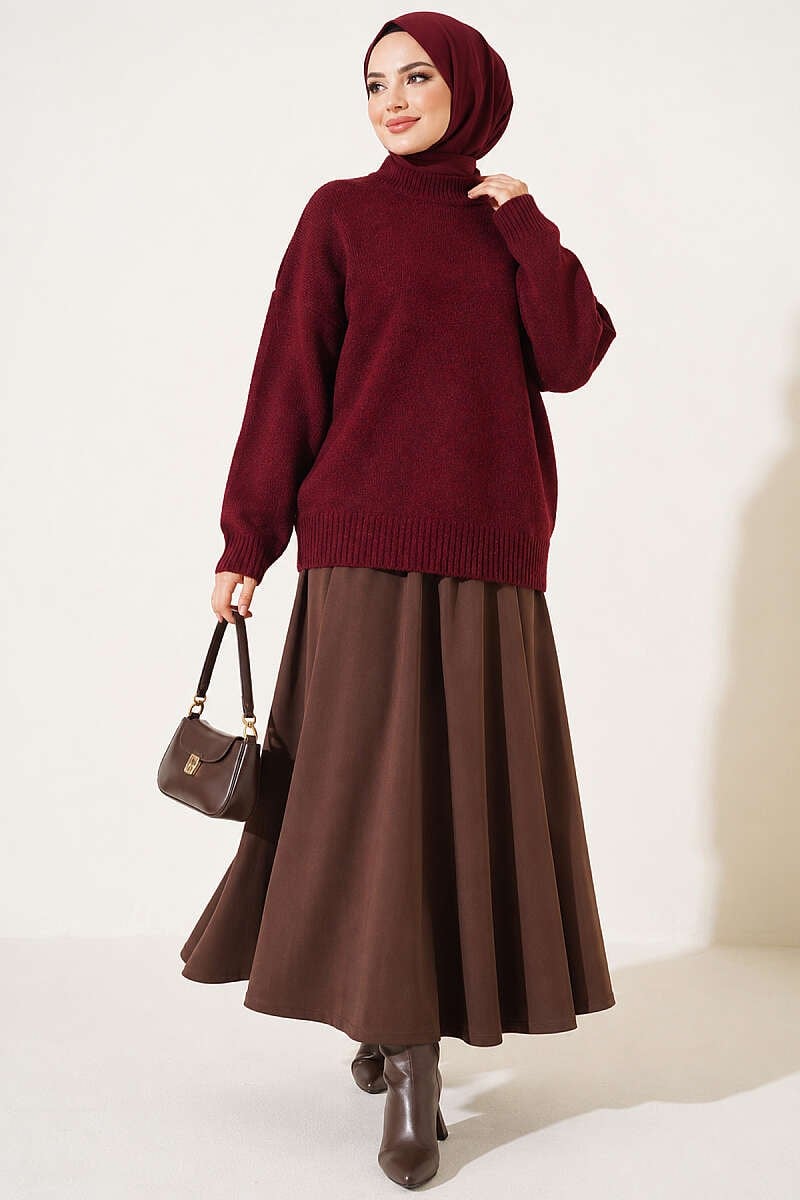 Basic Düşük Kollu Triko Tunik Bordo