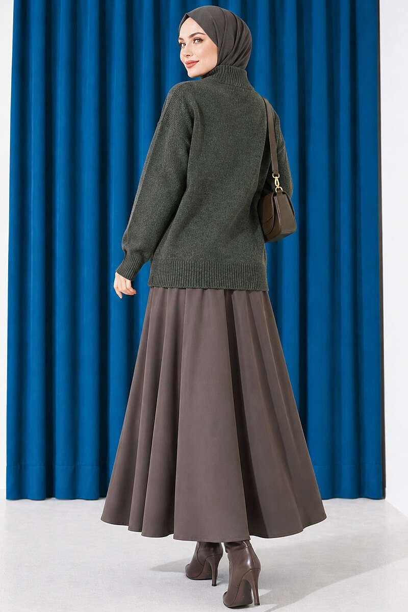 Basic Düşük Kollu Triko Tunik Haki