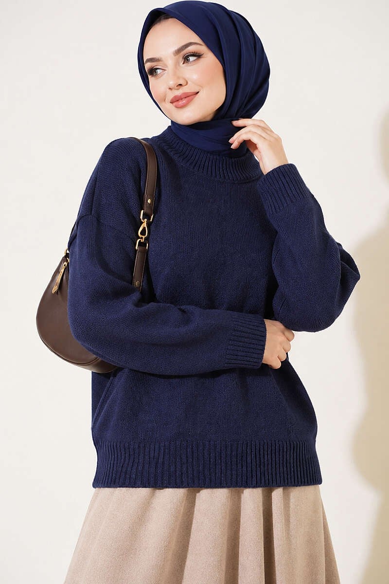 Basic Düşük Kollu Triko Tunik Lacivert