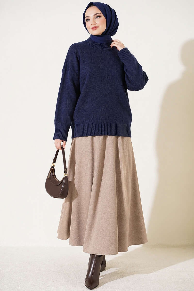 Basic Düşük Kollu Triko Tunik Lacivert