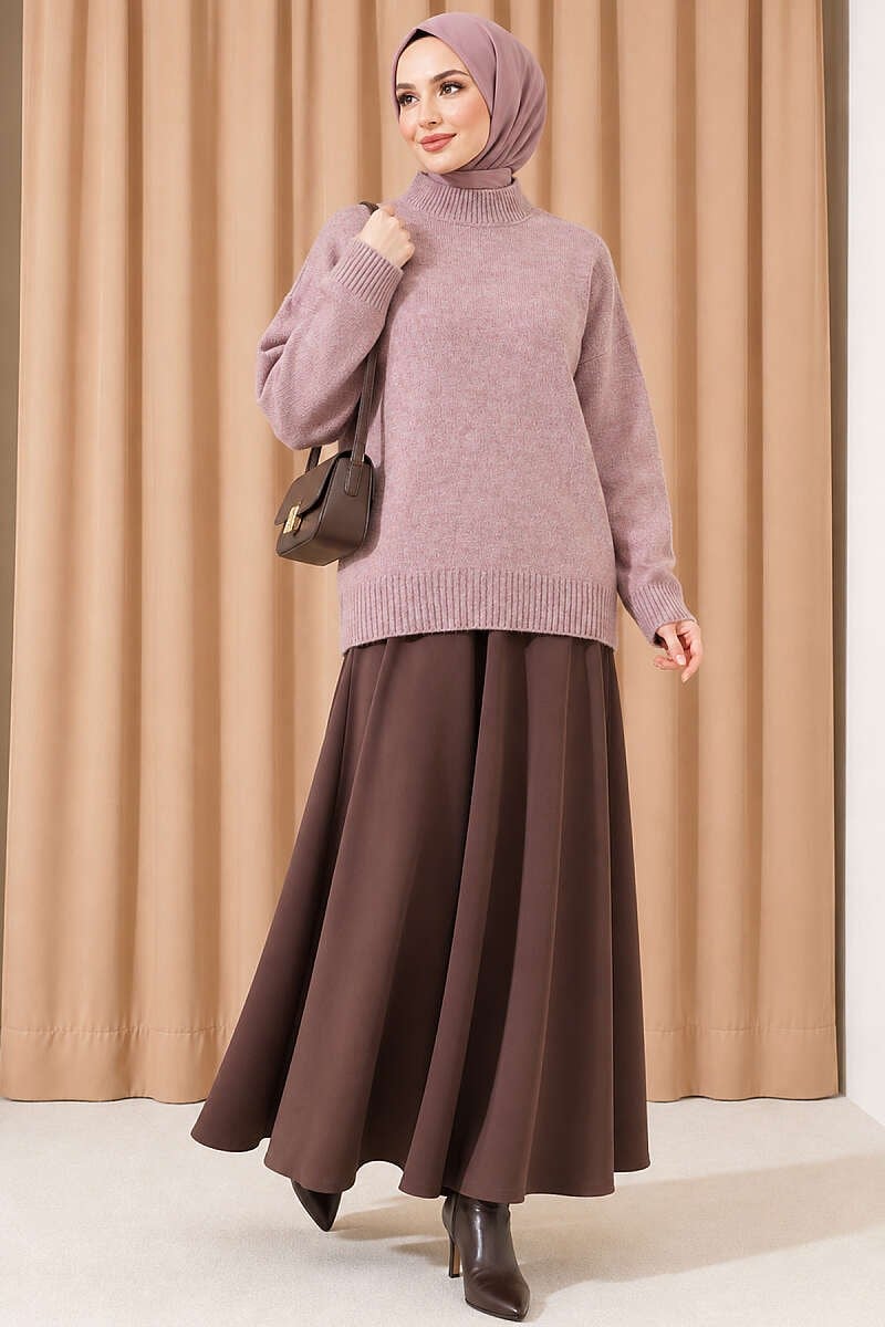 Basic Düşük Kollu Triko Tunik Pudra